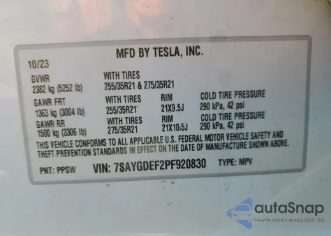 2023 Tesla Model Y из США, поврежденный, VIN 7SAYGDEF2PF920830